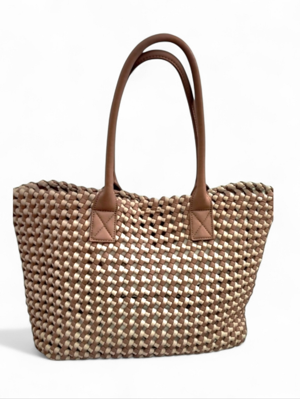 Sincerely Jules Vegan Woven Tote Cream/Tan 18x12 Inner Pouch NWOT
